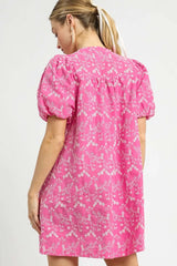 Umgee Floral Puff Sleeve V-Neck Mini Dress OutfitFlow