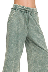 Zenana Washed French Terry Palazzo With Pockets OutfitFlow