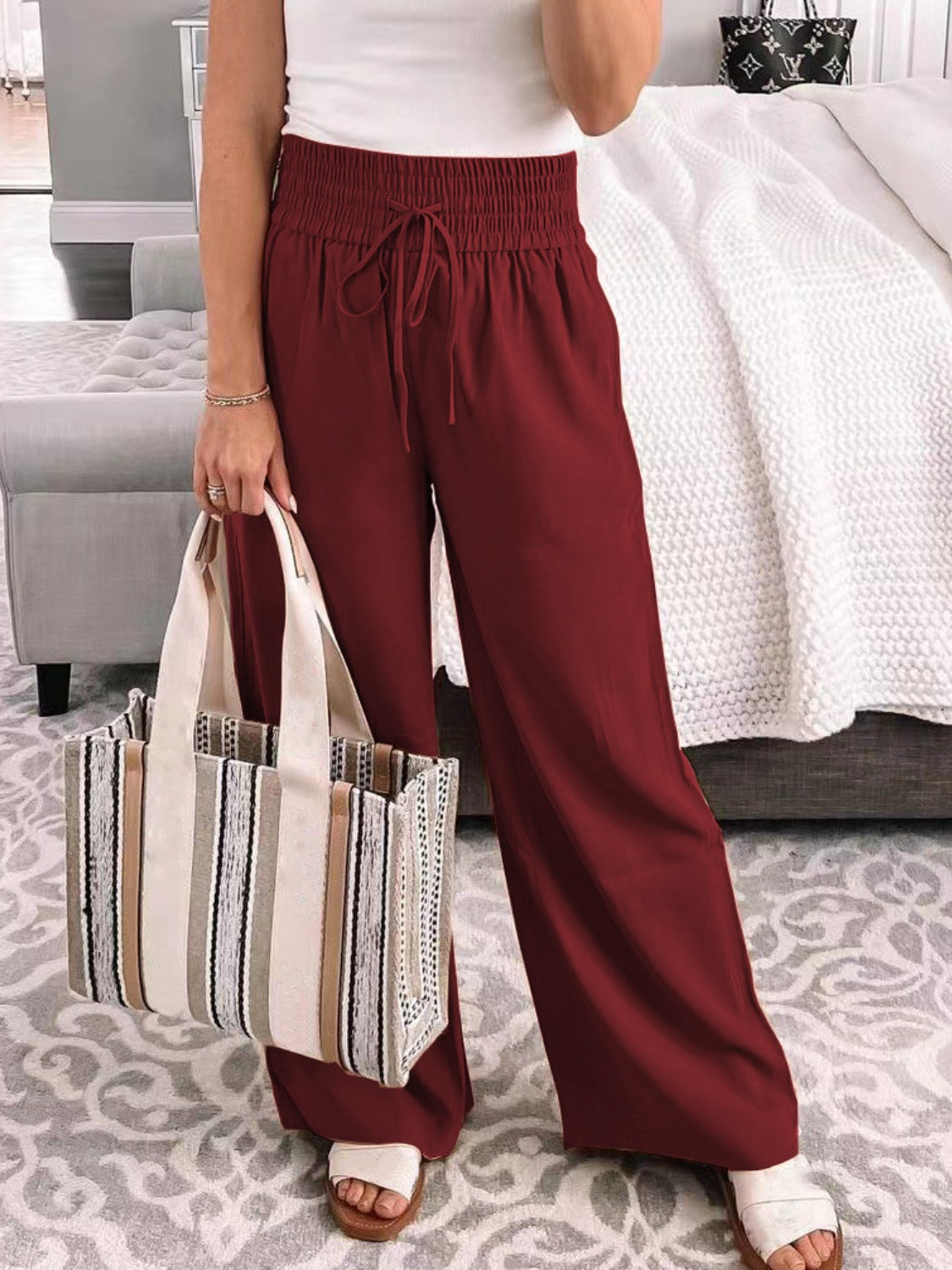 Outfit Flow - Full Size Drawstring High Waist Wide Leg Pants