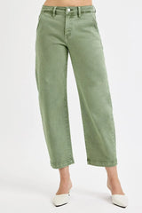 RISEN Full Size Tummy Control High Rise Crop Barrel Jeans Plus Size OutfitFlow