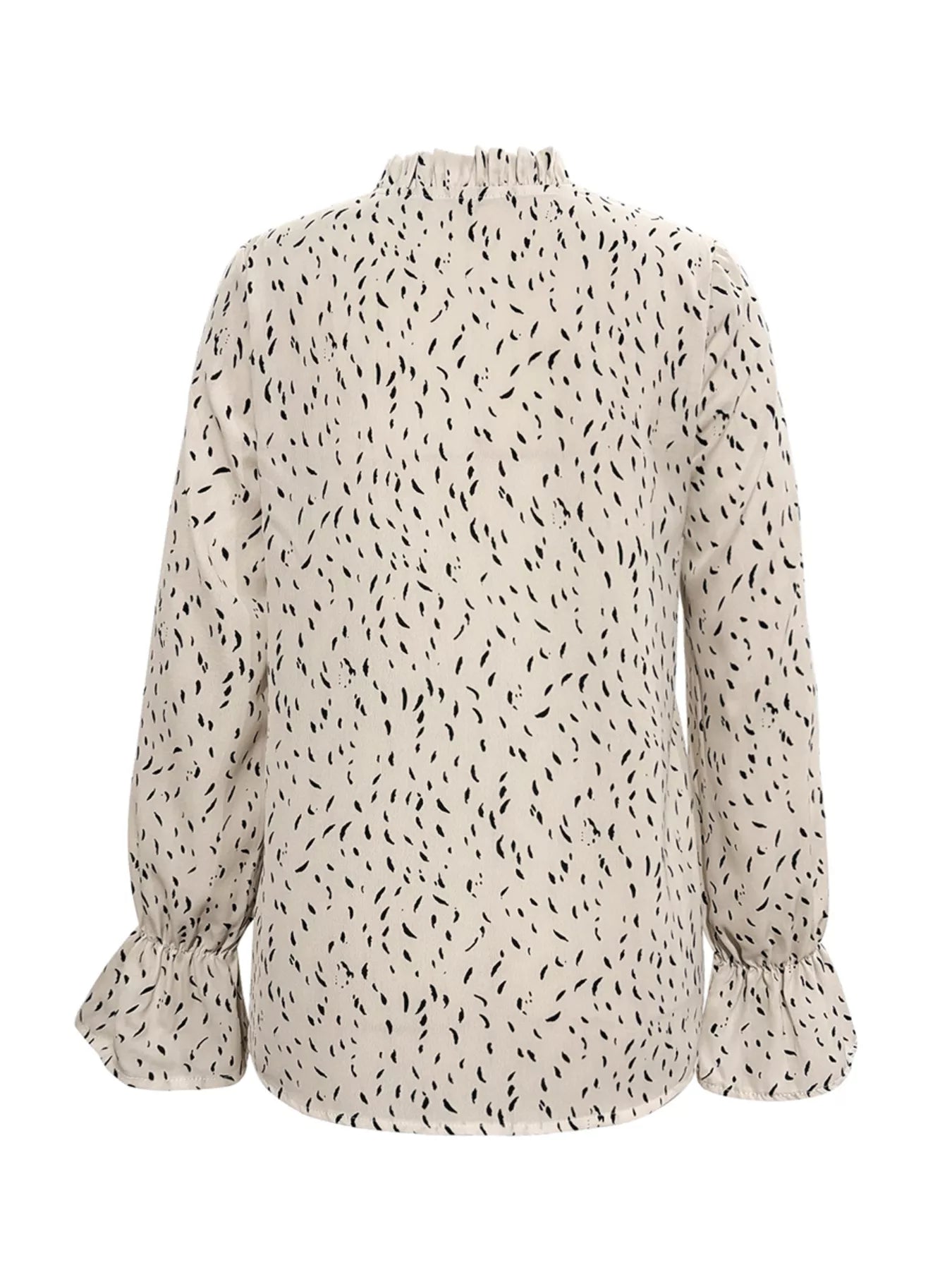Ruffled Printed Tie Neck Long Sleeve Blouse OutfitFlow
