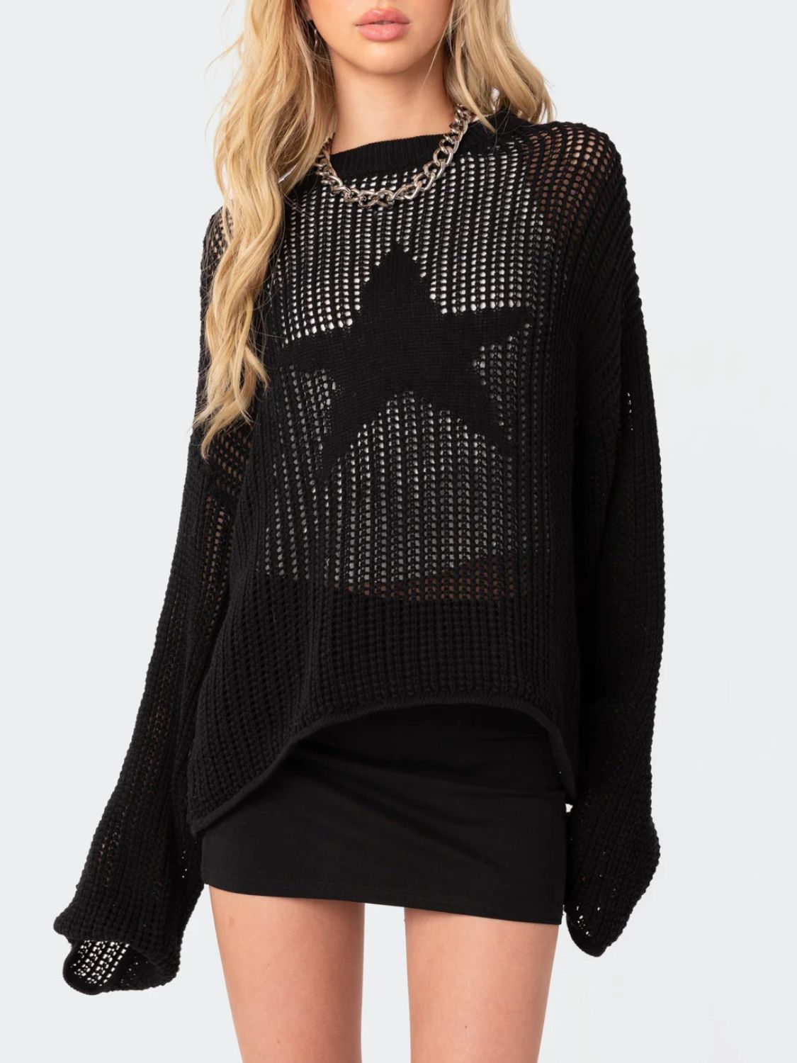 Outfit Flow - Star Round Neck Long Sleeve Knit Top