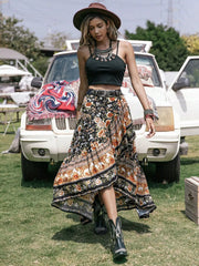 Plus Size Boho Floral Print High-Low Skirt OutfitFlow