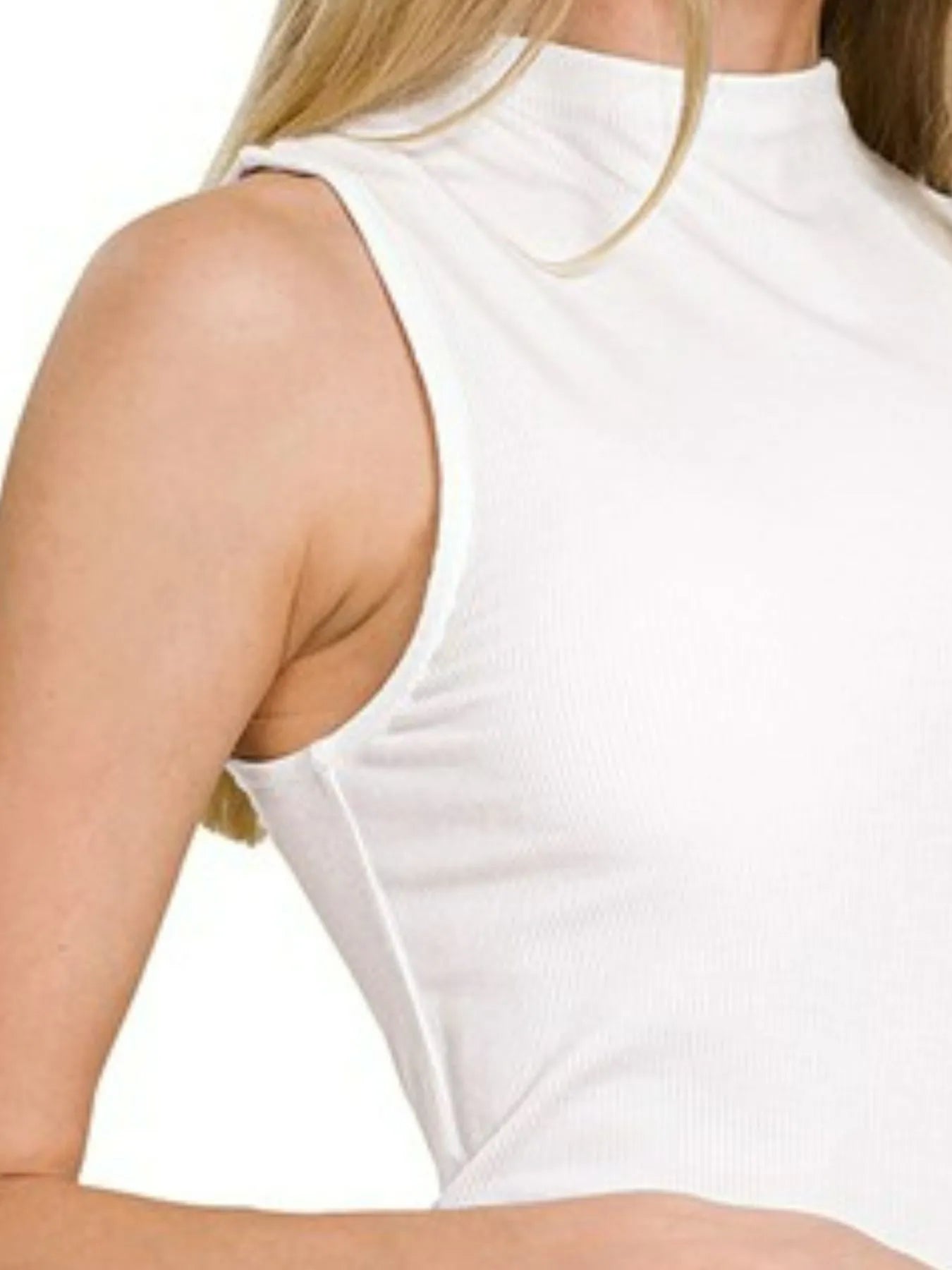 Zenana Ribbed Sleeveless Mock Neck Top OutfitFlow