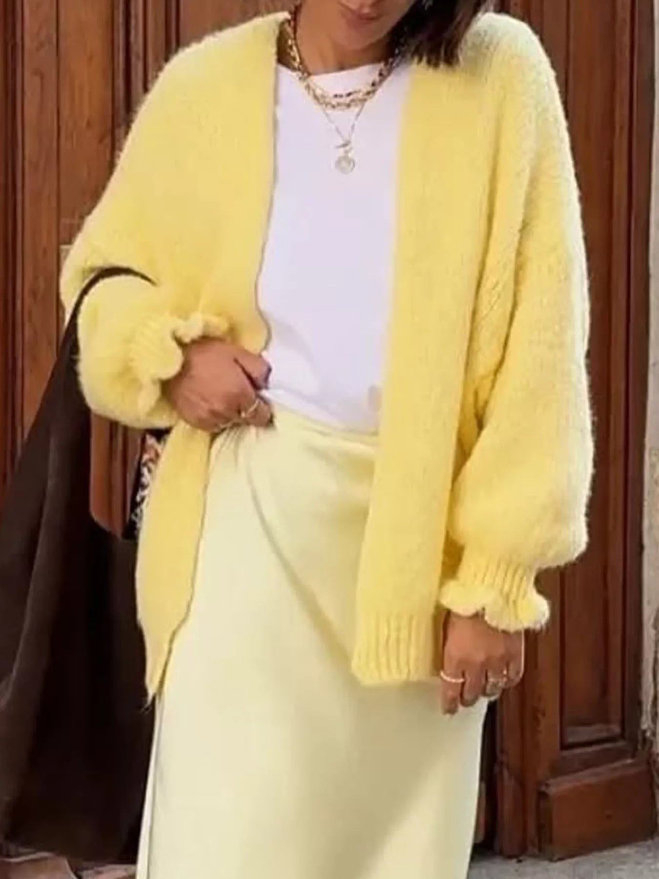 Open Front Ribbed Hem Cardigan OutfitFlow