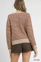 Umgee Striped Button-Up Knit Cardigan OutfitFlow