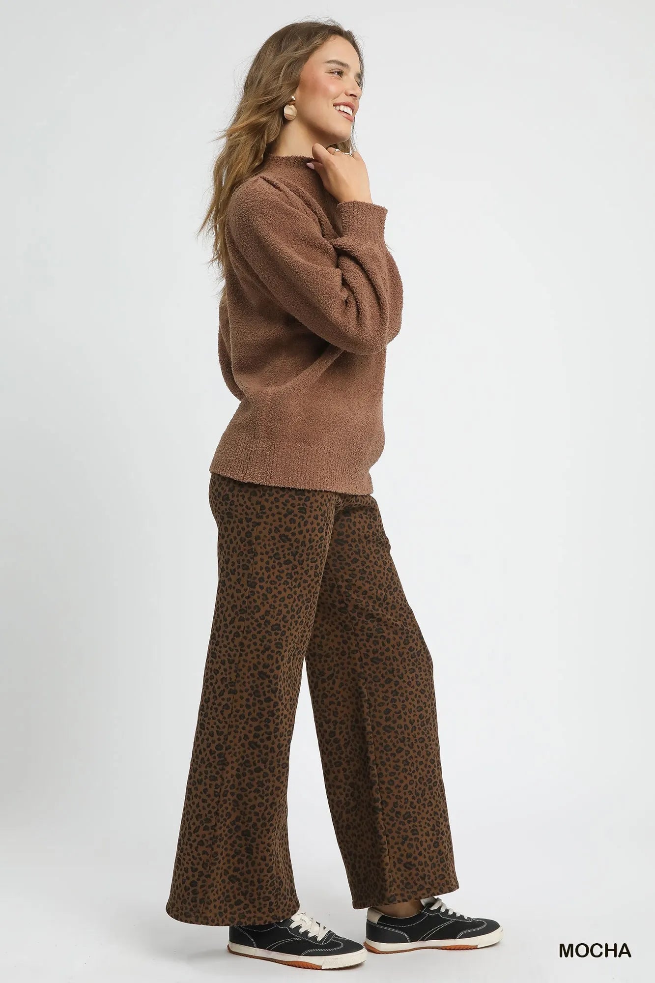 Umgee Textured Long Sleeve Sweater with Ribbed Trim Trendsi