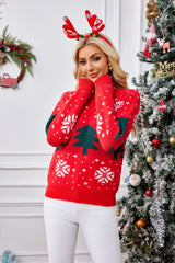 Outfit Flow - Christmas Tree Round Neck Long Sleeve Sweater