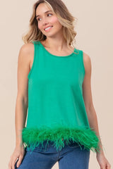 BiBi French Terry Faux Feather Bottom Back Tied Top OutfitFlow