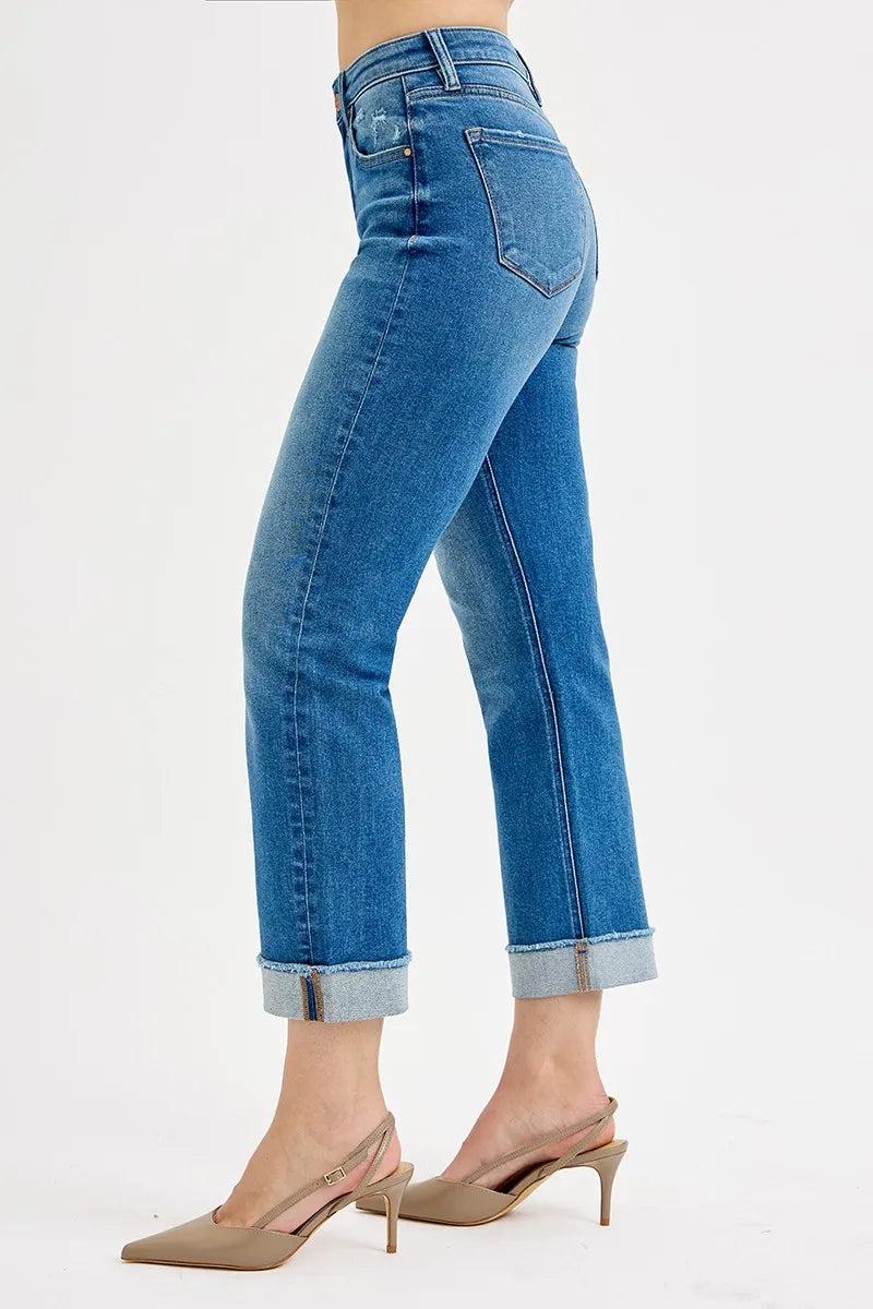 RISEN Full Size High Rise Boyfriend Fit Ankle Jeans Plus SIze OutfitFlow