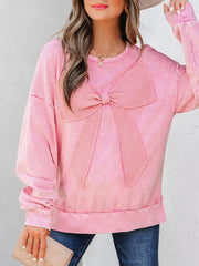 Mineral Wash Bow Patchwork Sweatshirt OutfitFlow