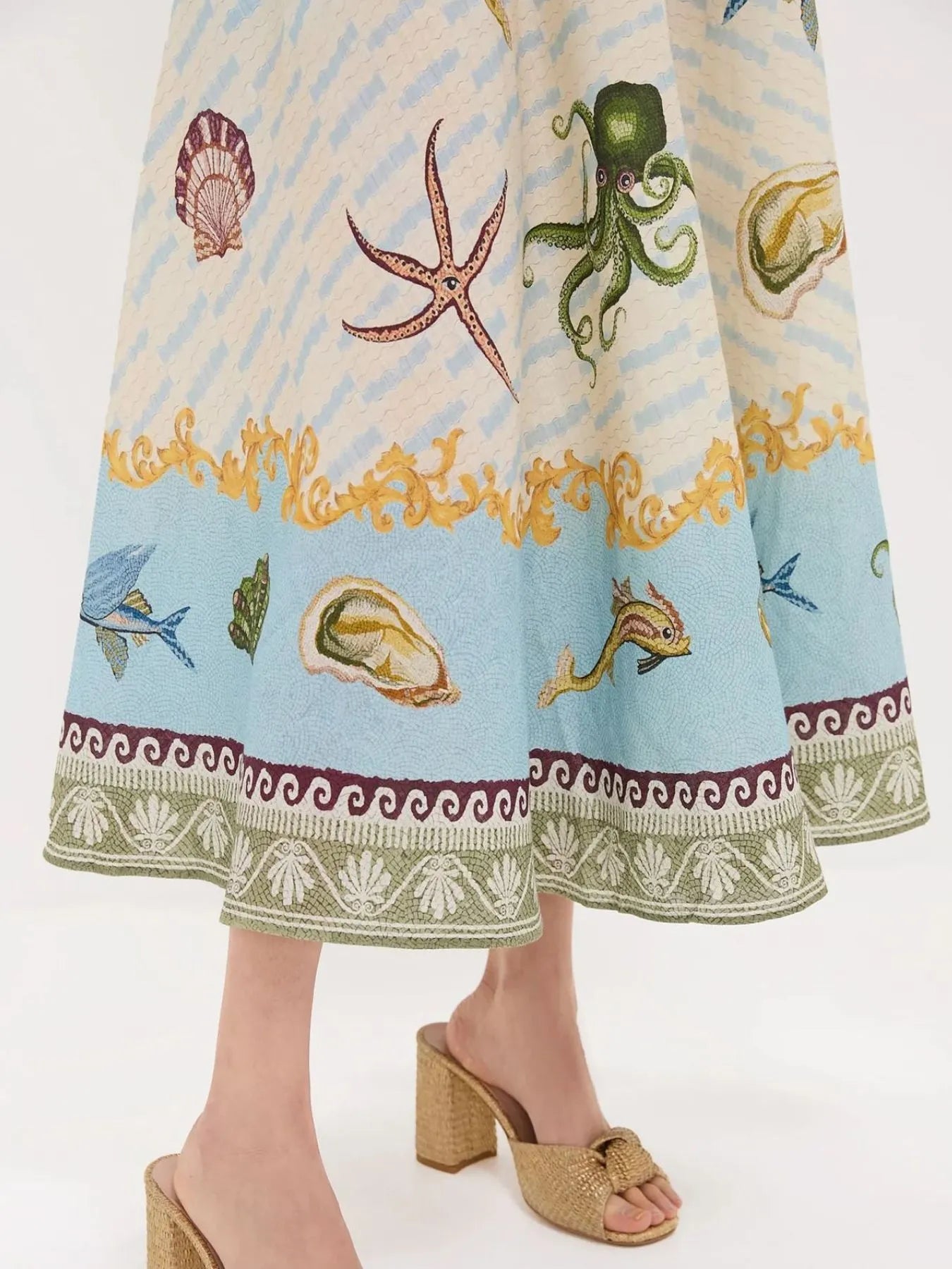 Ocean Print Spaghetti Strap Midi Dress OutfitFlow