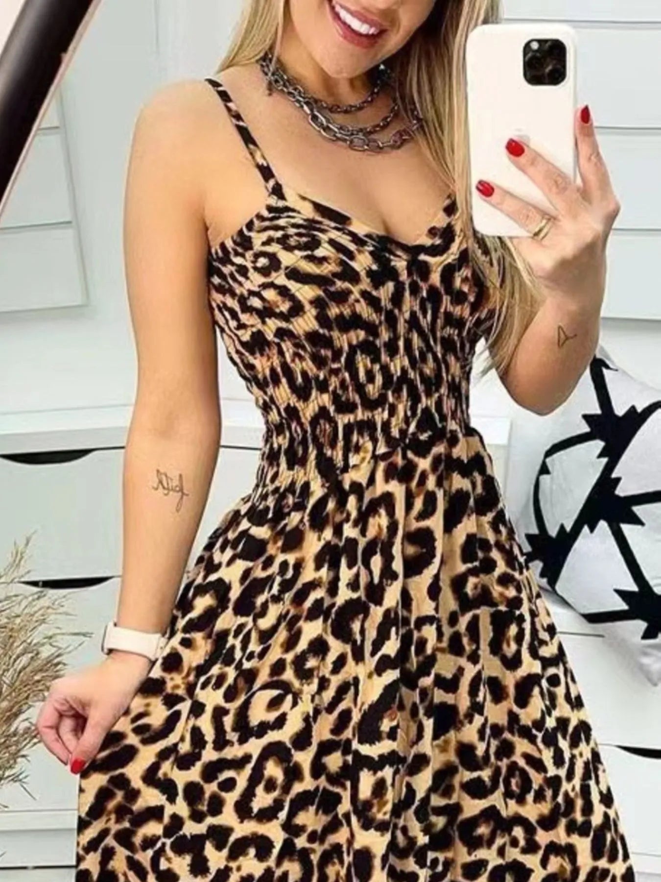 Full Size Leopard Print Spaghetti Strap Maxi Dress Plus Size OutfitFlow
