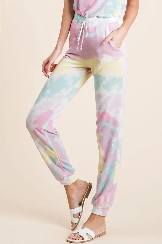 BiBi Tie Dye French Terry Casual Pants OutfitFlow