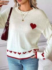 Heart Pattern Dropped Shoulder Sweater OutfitFlow