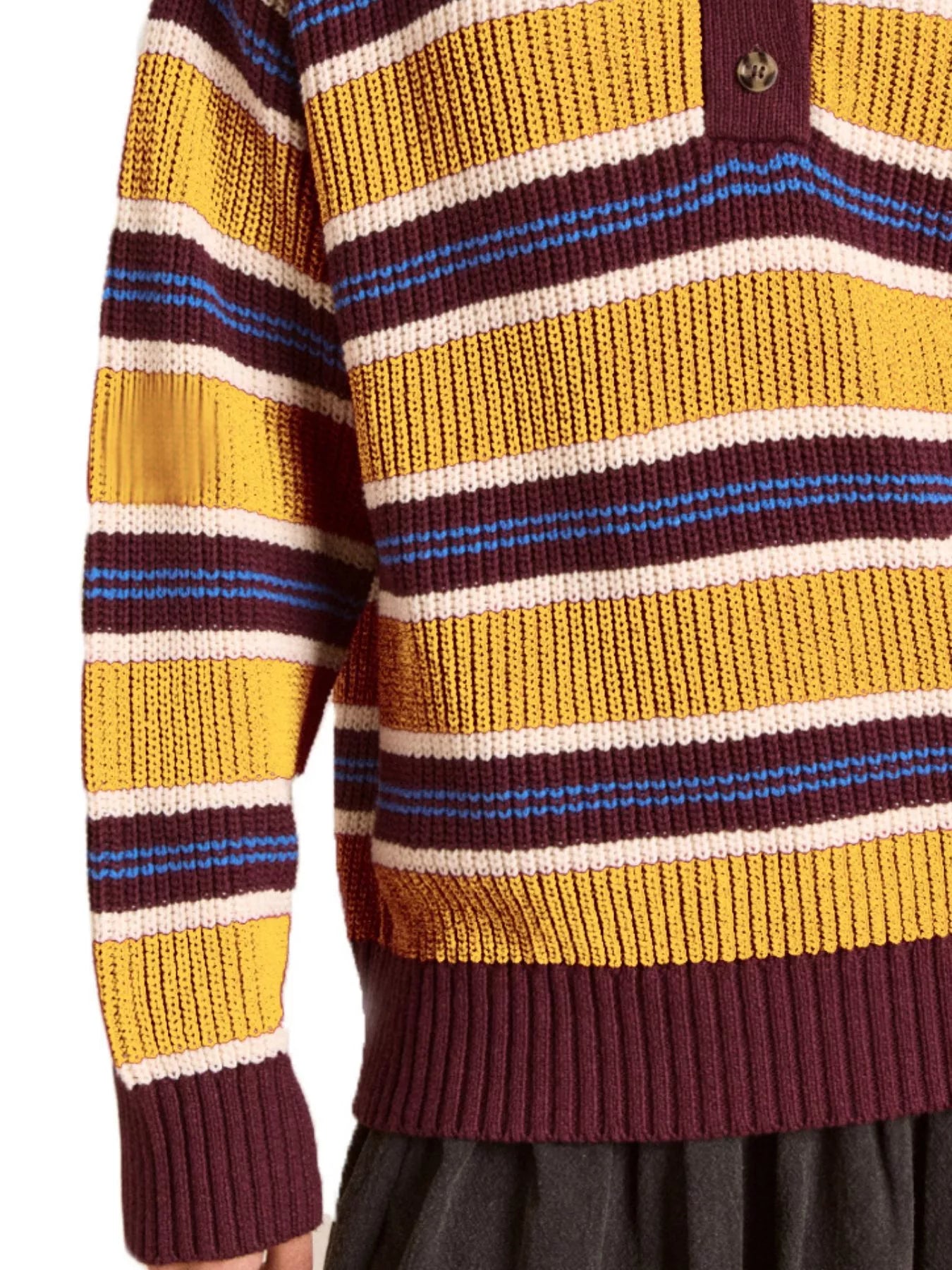 Striped Button Detail Polo Collar Sweater OutfitFlow
