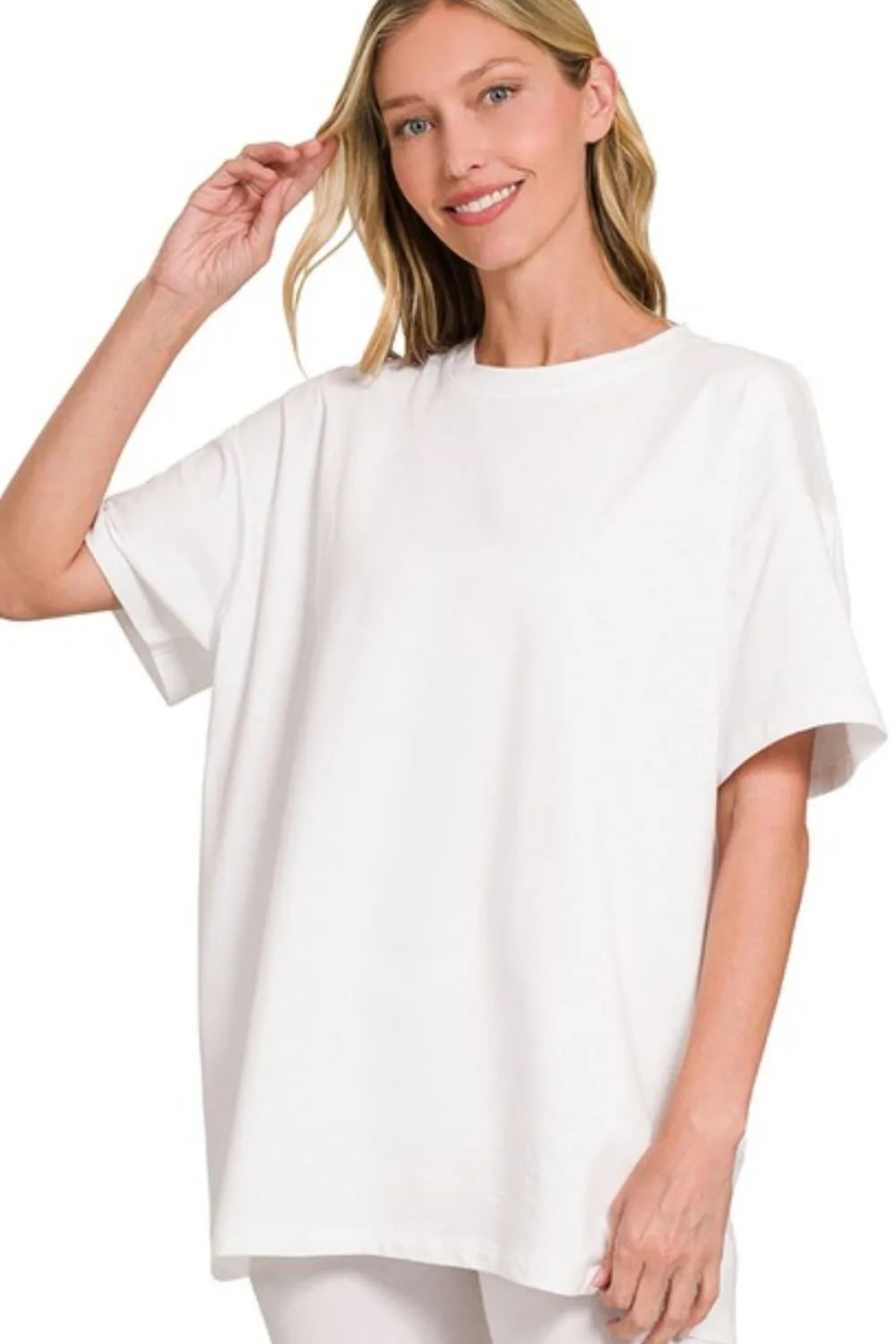 Zenana Cotton Round Neck Top & Biker Shorts OutfitFlow