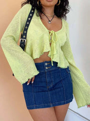 Ruffled Hem Tie-Front Cropped Cardigan OutfitFlow