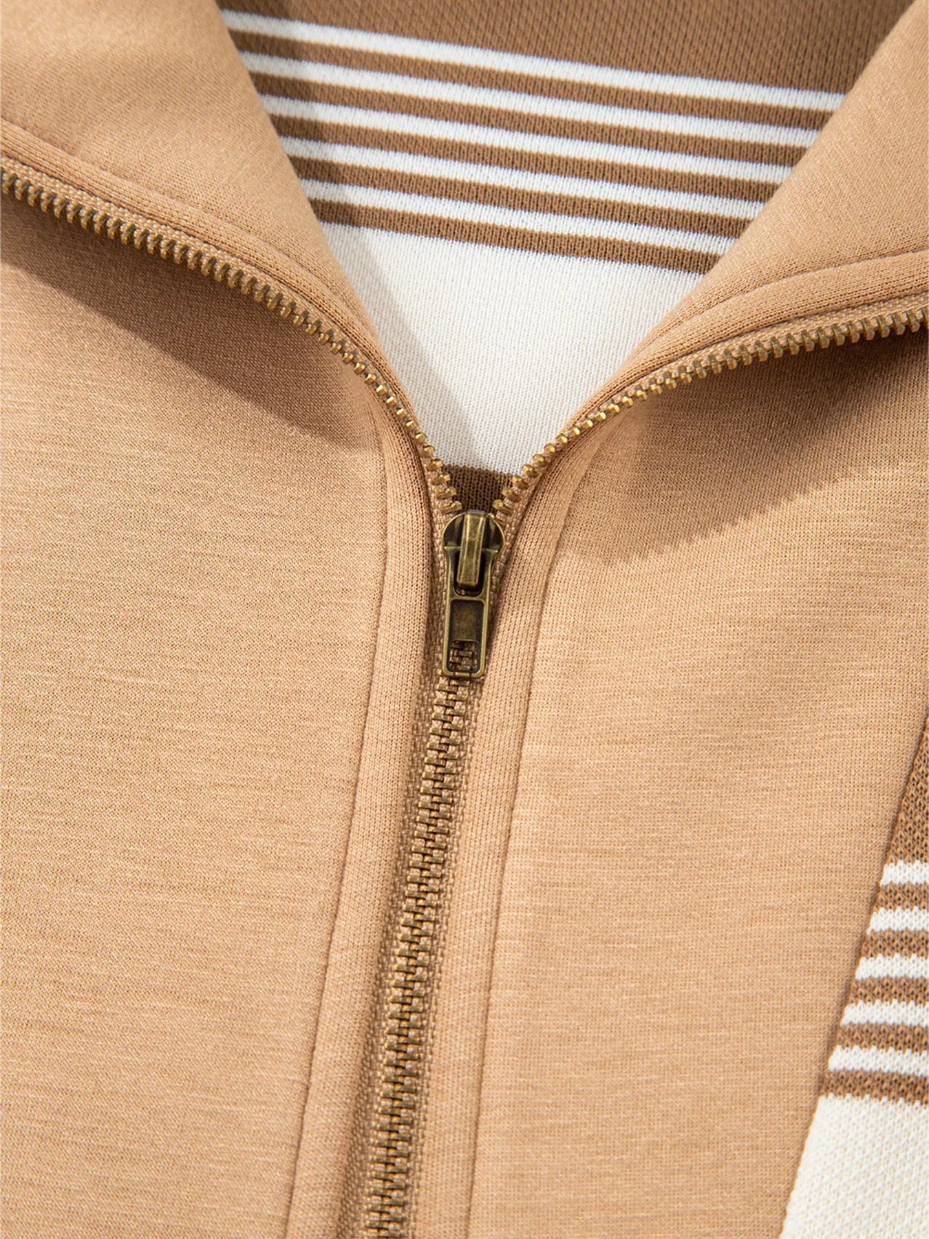 Stripe Zip Collar Patchwork Vintage Sweatshirt OutfitFlow