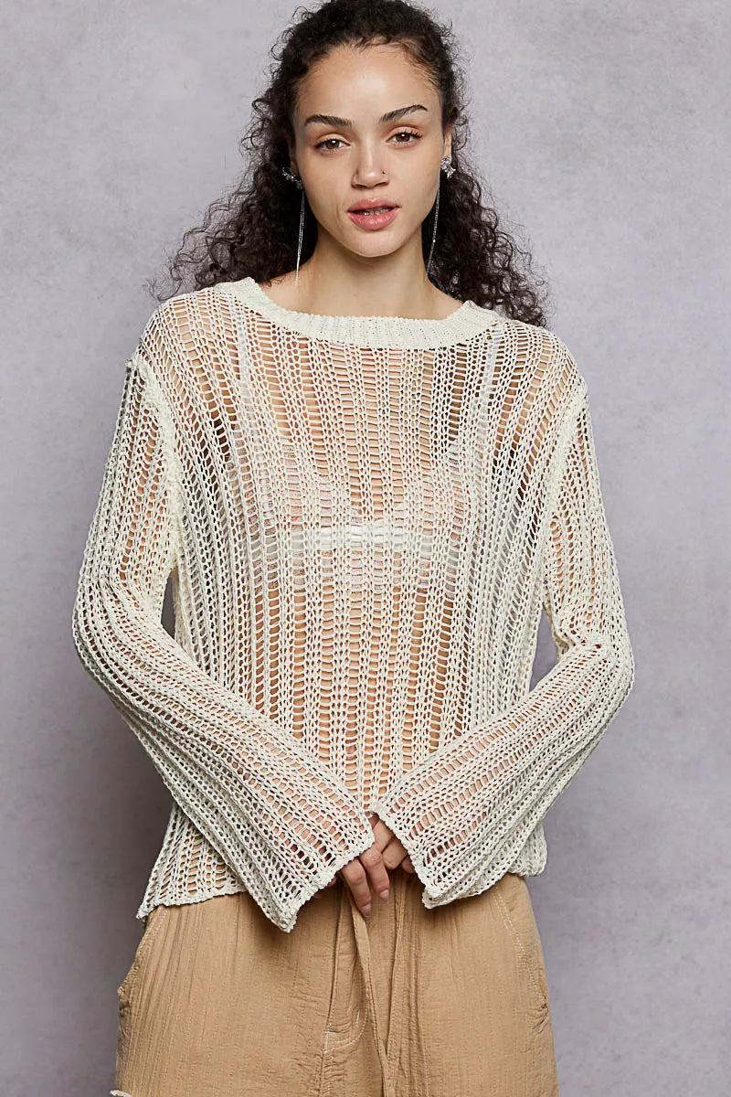 POL Openwork Round Neck Knit Cover Up OutfitFlow
