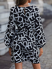 Letter Print Balloon Sleeve Dress OutfitFlow
