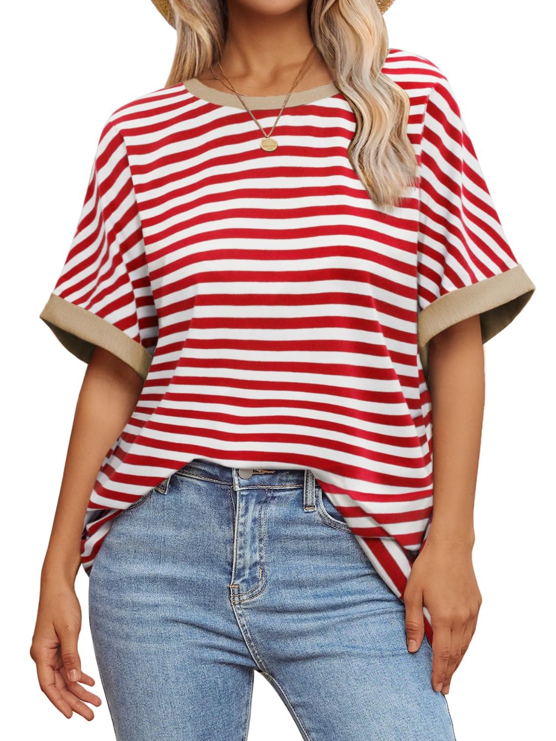 Contrast Striped Round Neck Half Sleeve T-Shirt