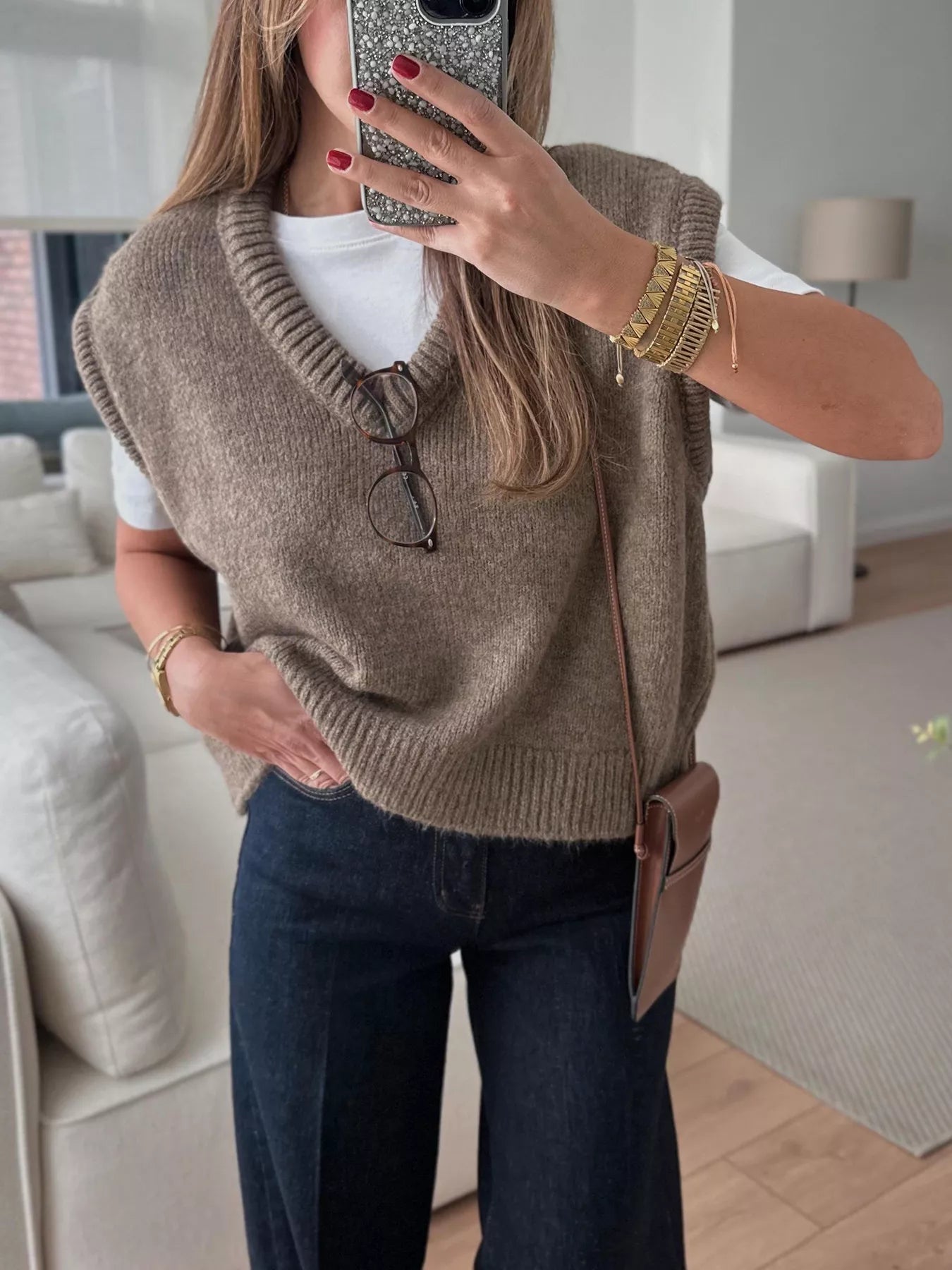 Ribbed Hem V-Neck Sweater Vest OutfitFlow