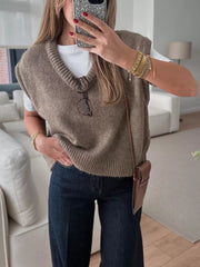 Ribbed Hem V-Neck Sweater Vest OutfitFlow
