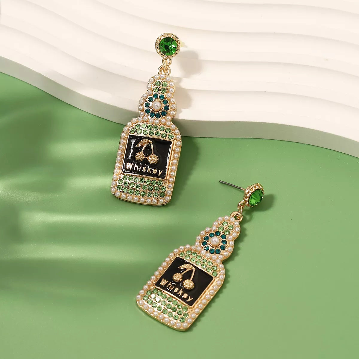 Whiskey Bottle Dangle Earrings Light Green onesize OutfitFlow