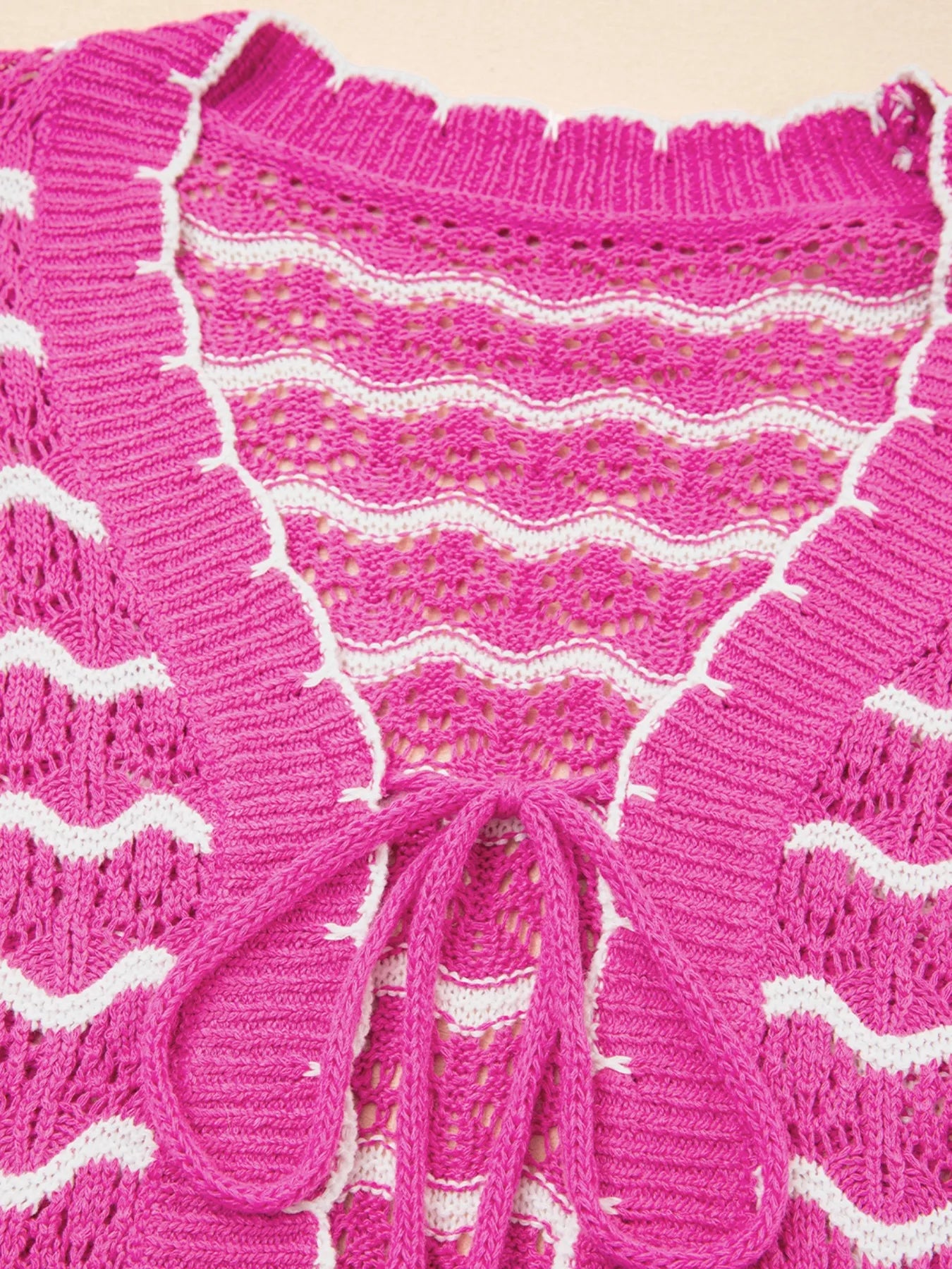 Striped Crochet Tie-Front Cardigan OutfitFlow
