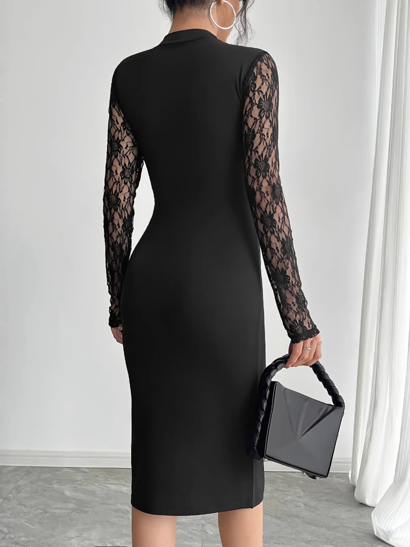 Lace Mock Neck Slit Dress OutfitFlow