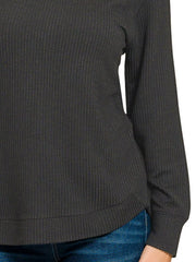Zenana Full Size Raised Rib Round Neck Long Sleeve Top Plus Size OutfitFlow