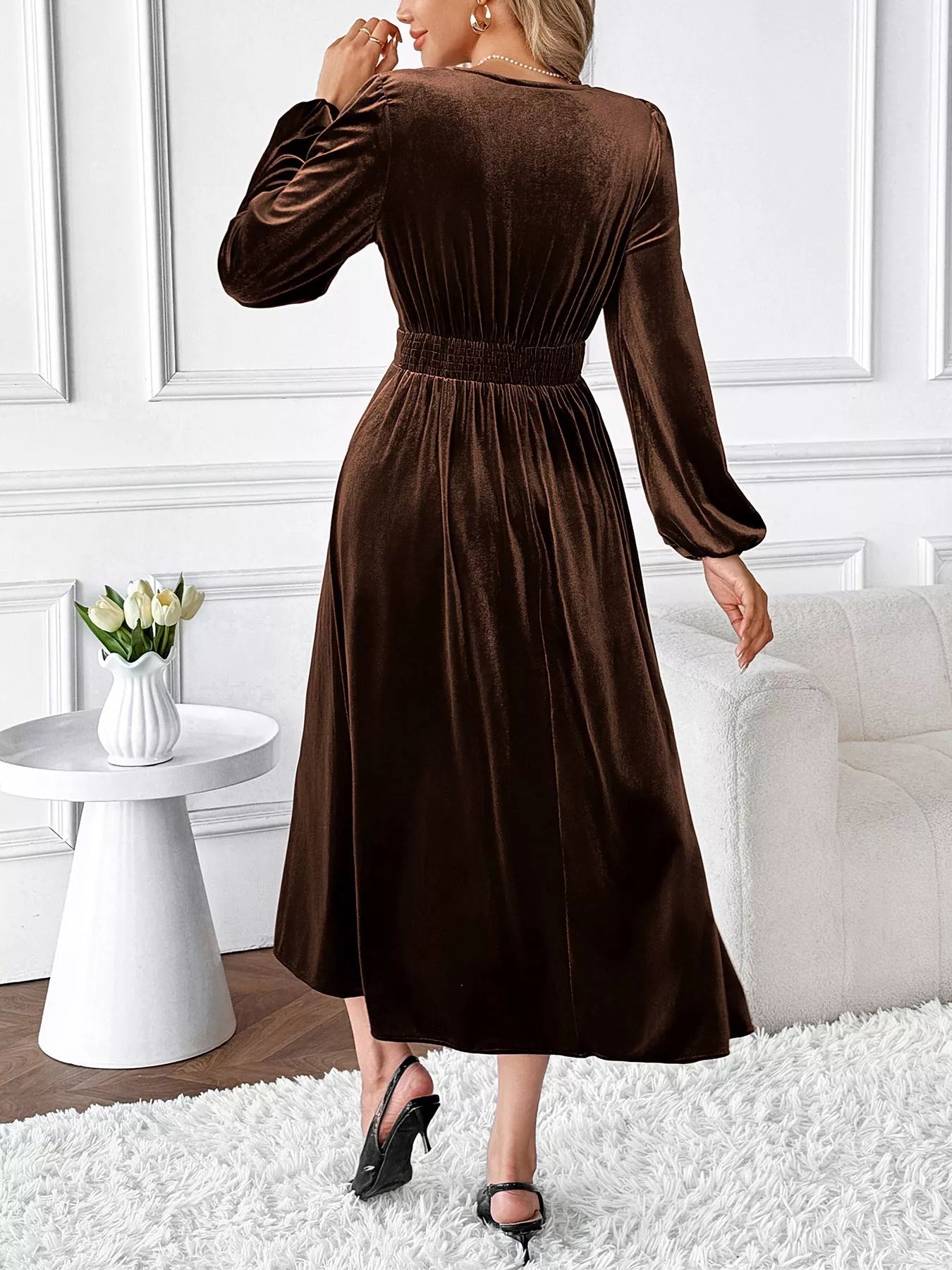 Velvet A-Line Dress with Lace Trim OutfitFlow