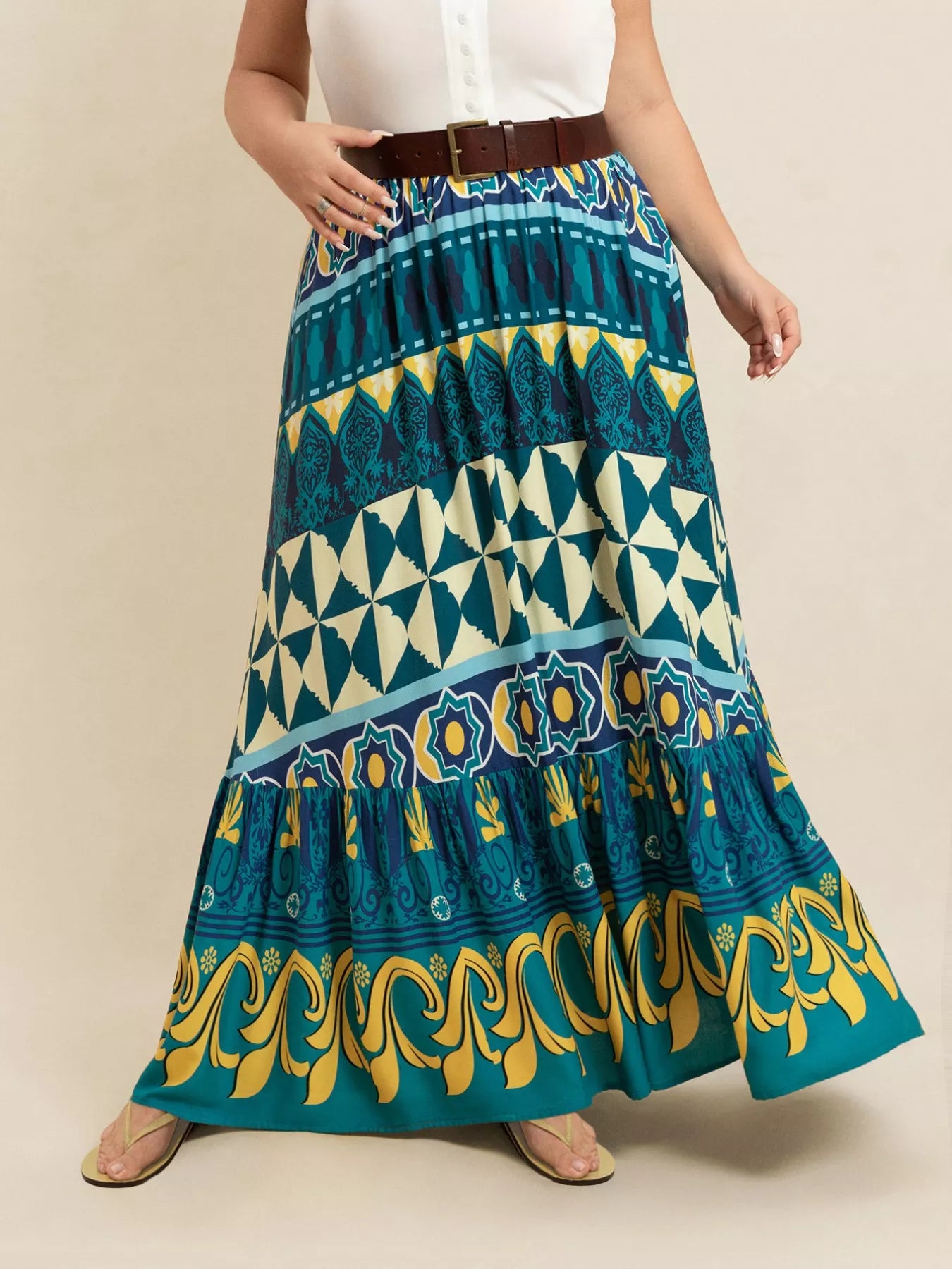 Plus Size Printed Maxi Skirt OutfitFlow