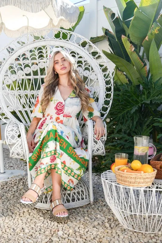 VERY J Button Down Printed Midi Dress OutfitFlow