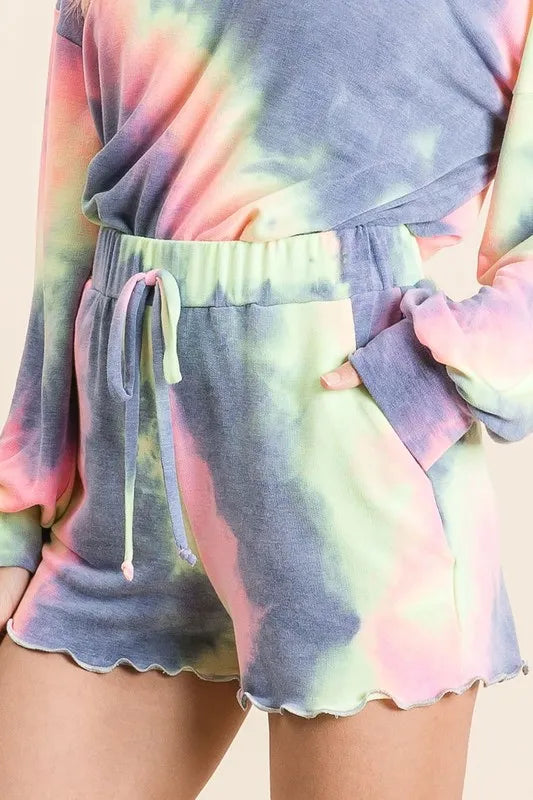 BiBi Tie Dye French Terry Shorts and Curly Edge OutfitFlow