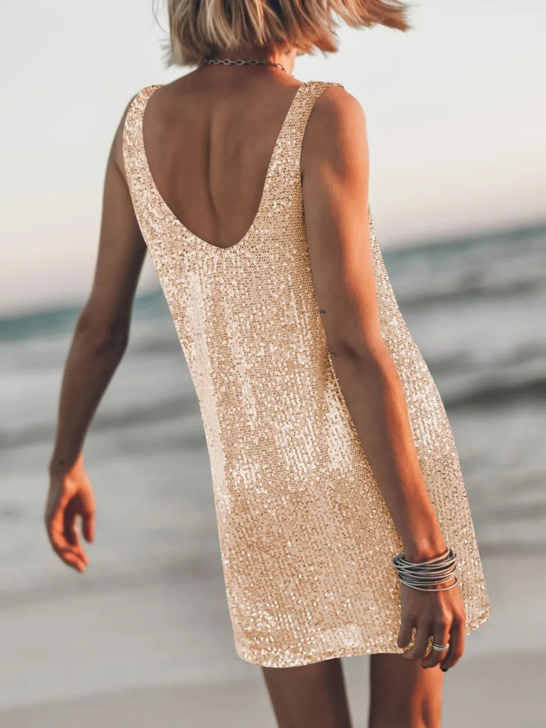 Sequin Scoop Neck Mini Dress OutfitFlow