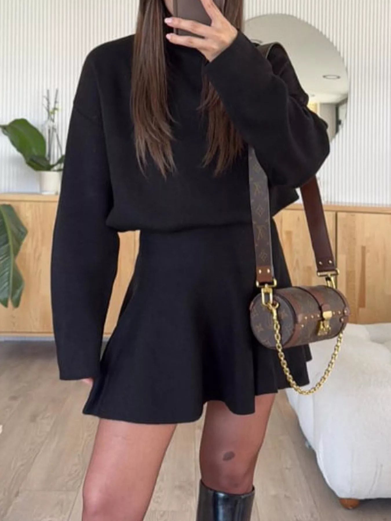 Round Neck Long Sleeve Mini Sweater Dress OutfitFlow