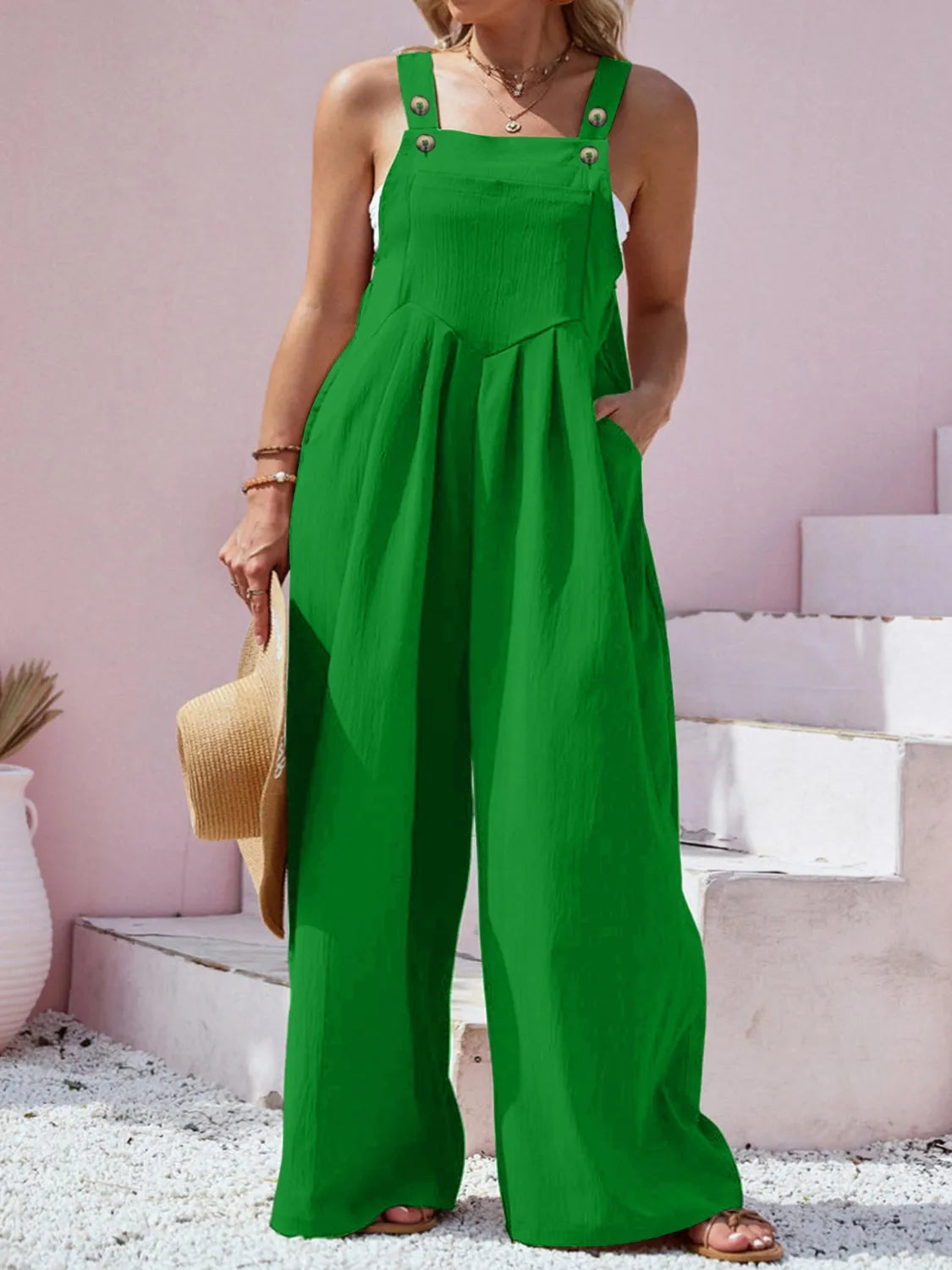 Plus Size Square Neck Wide Leg Overalls OutfitFlow
