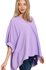 Zenana Woven Airflow V-neck Puff Half Sleeve Top LAVENDER OutfitFlow