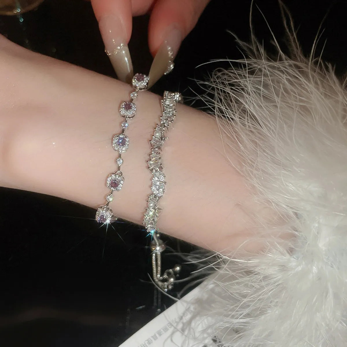 Copper Zircon Bracelet Pink Purple One Size OutfitFlow