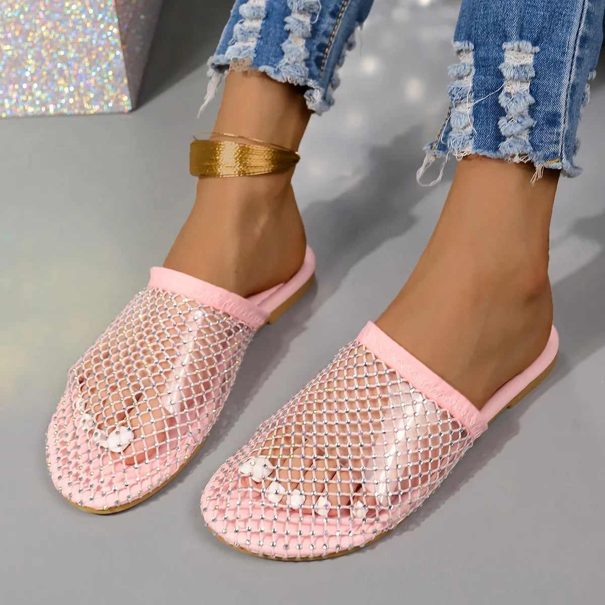Round Toe Flats Sandals Pink OutfitFlow