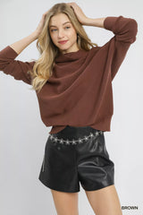 Umgee Draped Turtleneck Long Sleeve Knit Top OutfitFlow