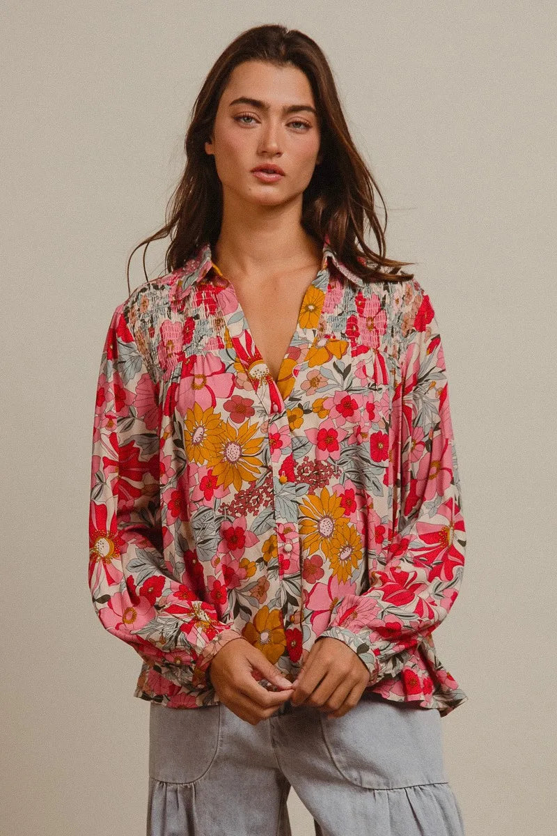 BiBi Woven Floral Printed Shirt Top OutfitFlow
