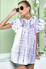 BiBi Tiered Ruffle Neck Tie Dye Top OutfitFlow
