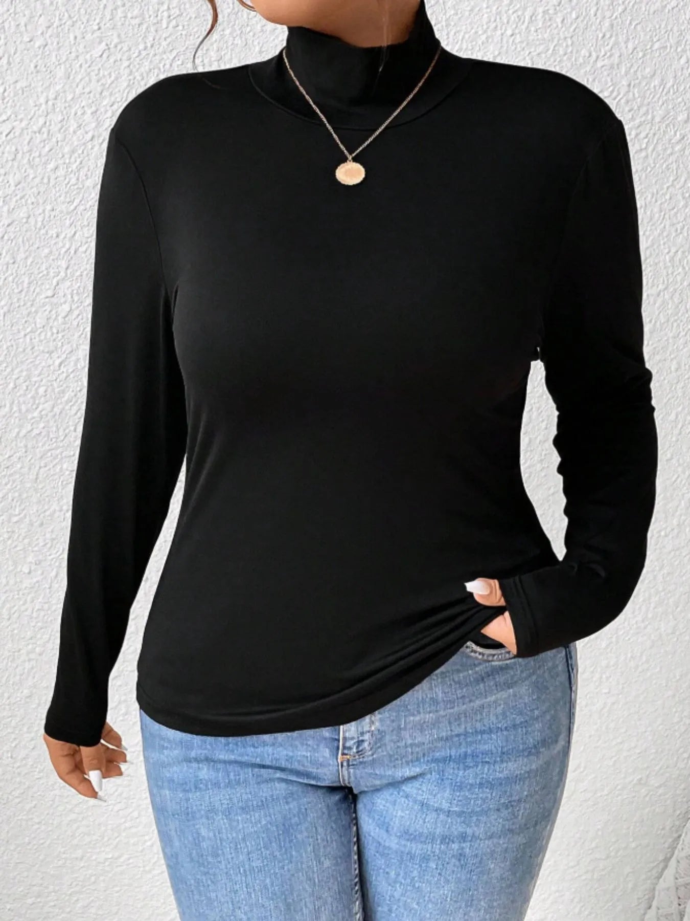 Plus Size Long Sleeve Fitted Turtleneck T-Shirt OutfitFlow