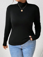 Plus Size Long Sleeve Fitted Turtleneck T-Shirt OutfitFlow
