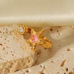 18K Gold-Plated Zircon Star Open Ring OutfitFlow