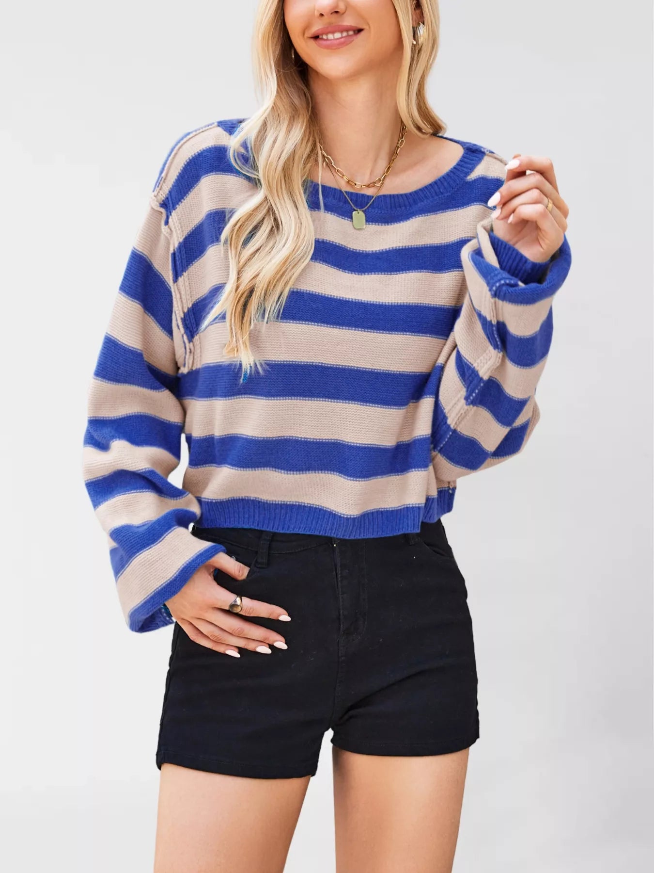 Striped Dropped Shoulder Sweater OutfitFlow