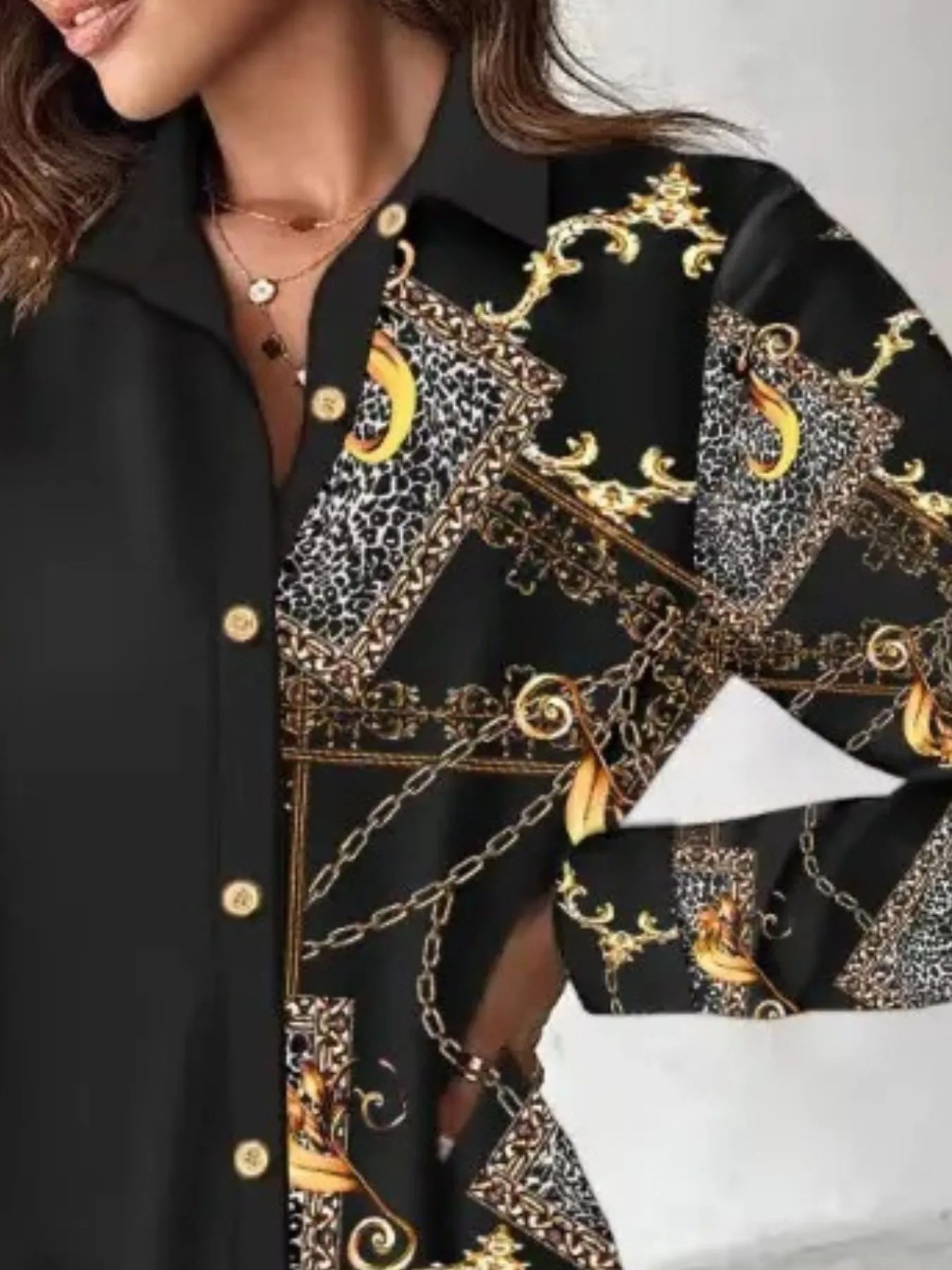 Printed Button Up Long Sleeve Shirt Dress OutfitFlow